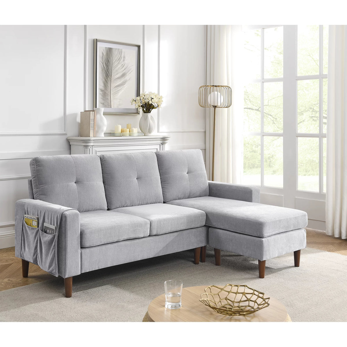 Light Grey Chenille Convertible Sectional Sofa N766601