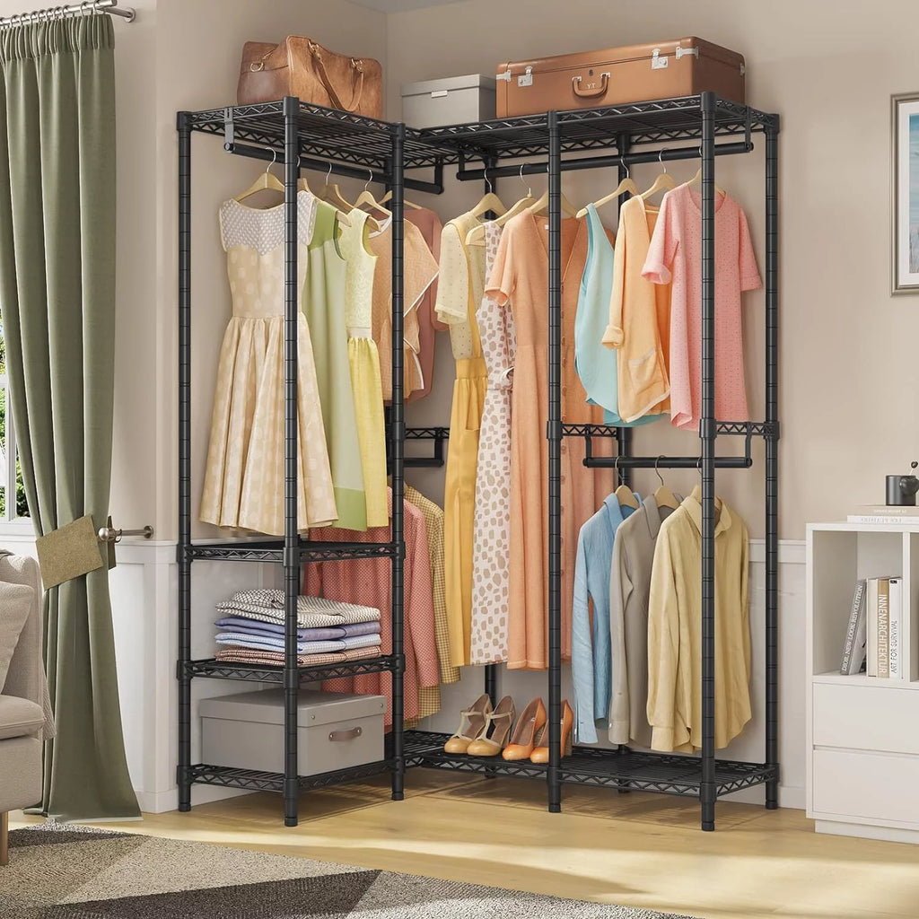 L Shaped Heavy Duty Metal Clothing Rack Black Y454279