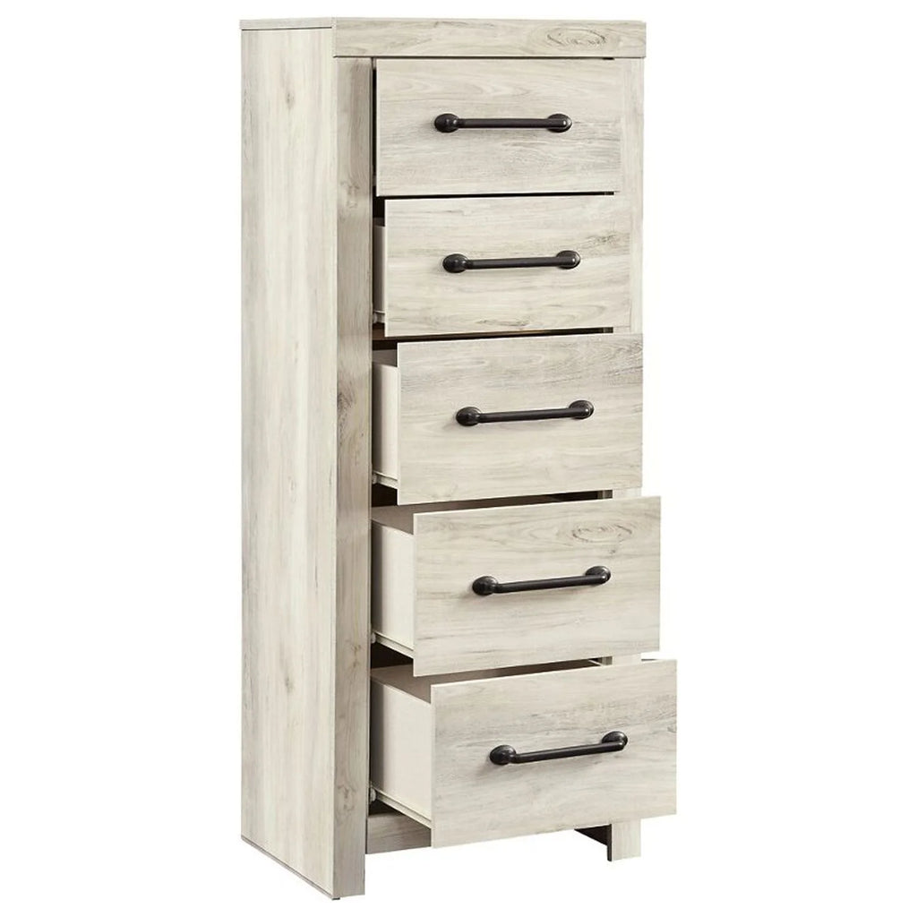 5 Drawer Wooden Chest with Bar Pull Handles Distressed White V532