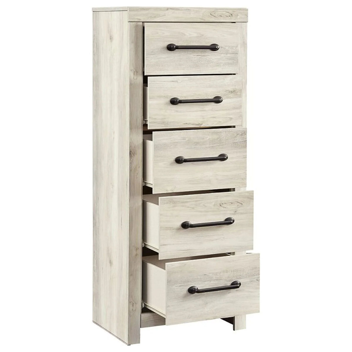 5 Drawer Wooden Chest with Bar Pull Handles Distressed White V532
