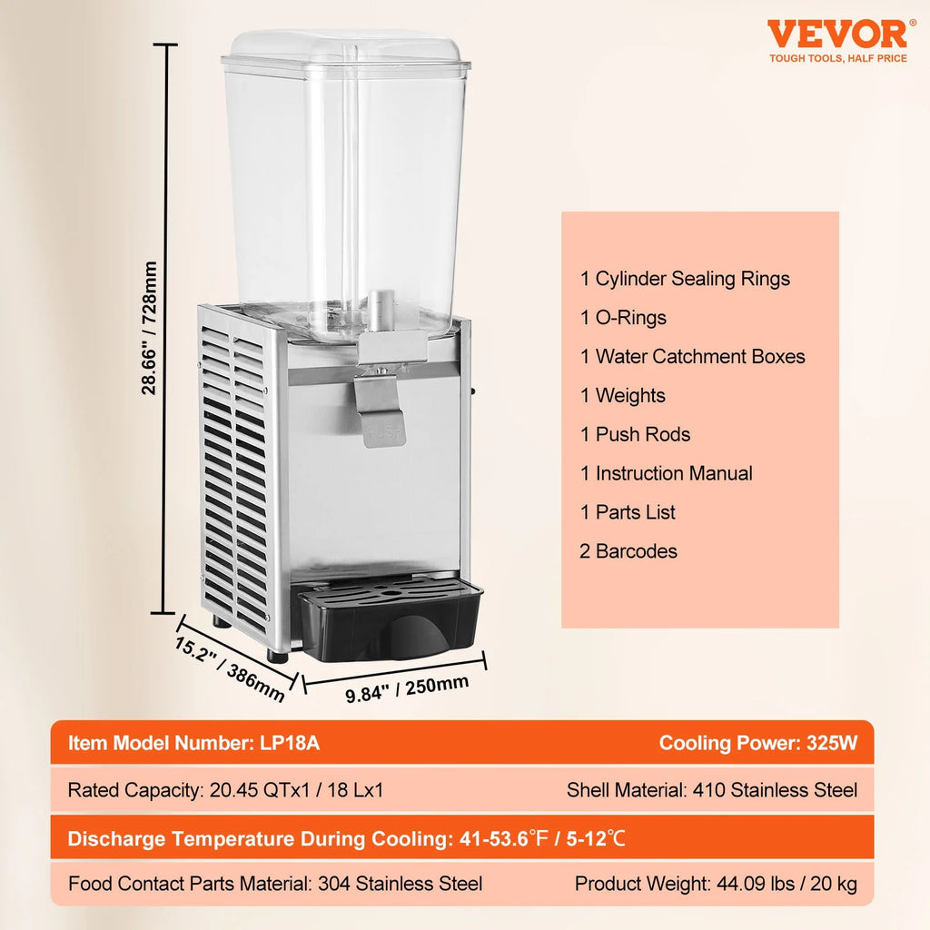 Commercial Beverage Dispenser 18L Stainless Steel V34553