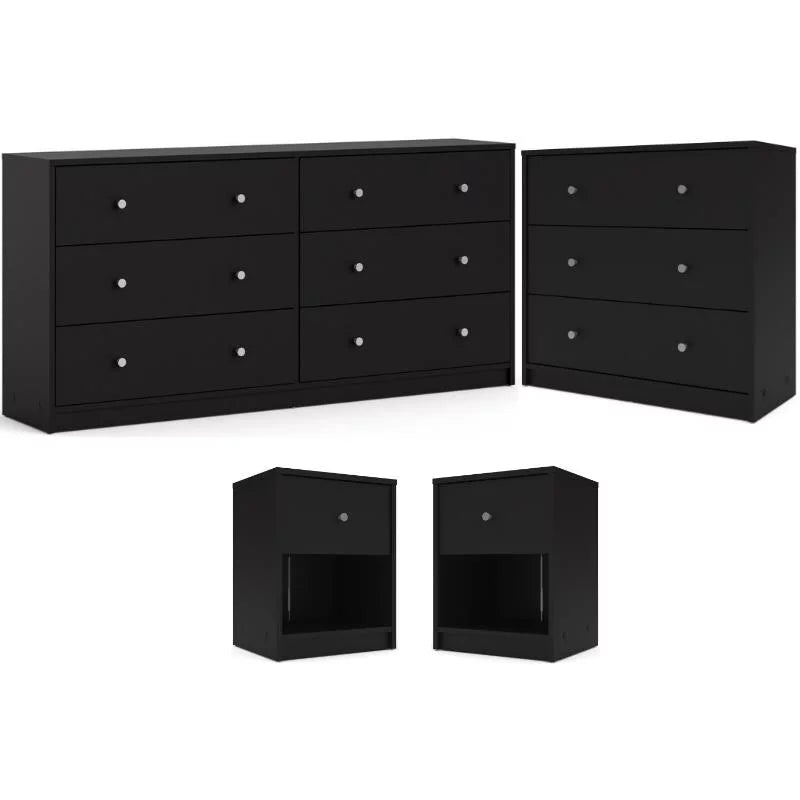 Black Engineered Wood 3 Drawer Chest 6 Drawer Dresser & Nightstand F681648