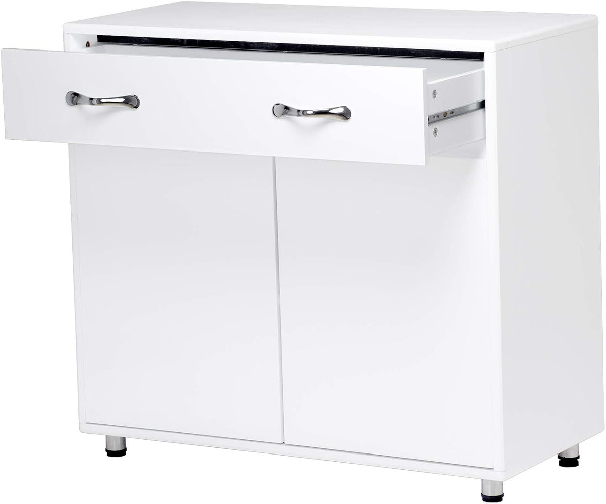 White Console Table with Drawer & Two Shelves R7976