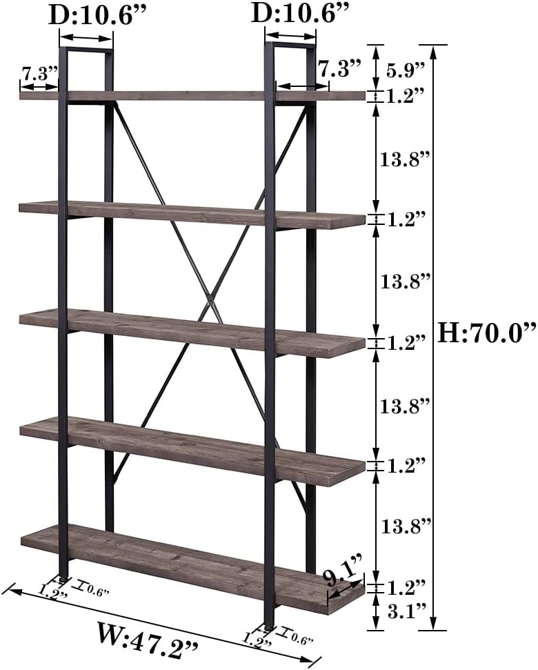 Solid Wood 5 Shelf Bookcase N289