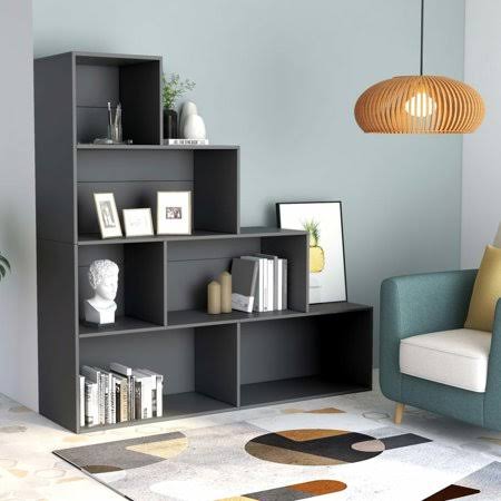 Gray 61 inch x 9.4 inch x 63 inch Chipboard Book Cabinet/Room Divider J59814