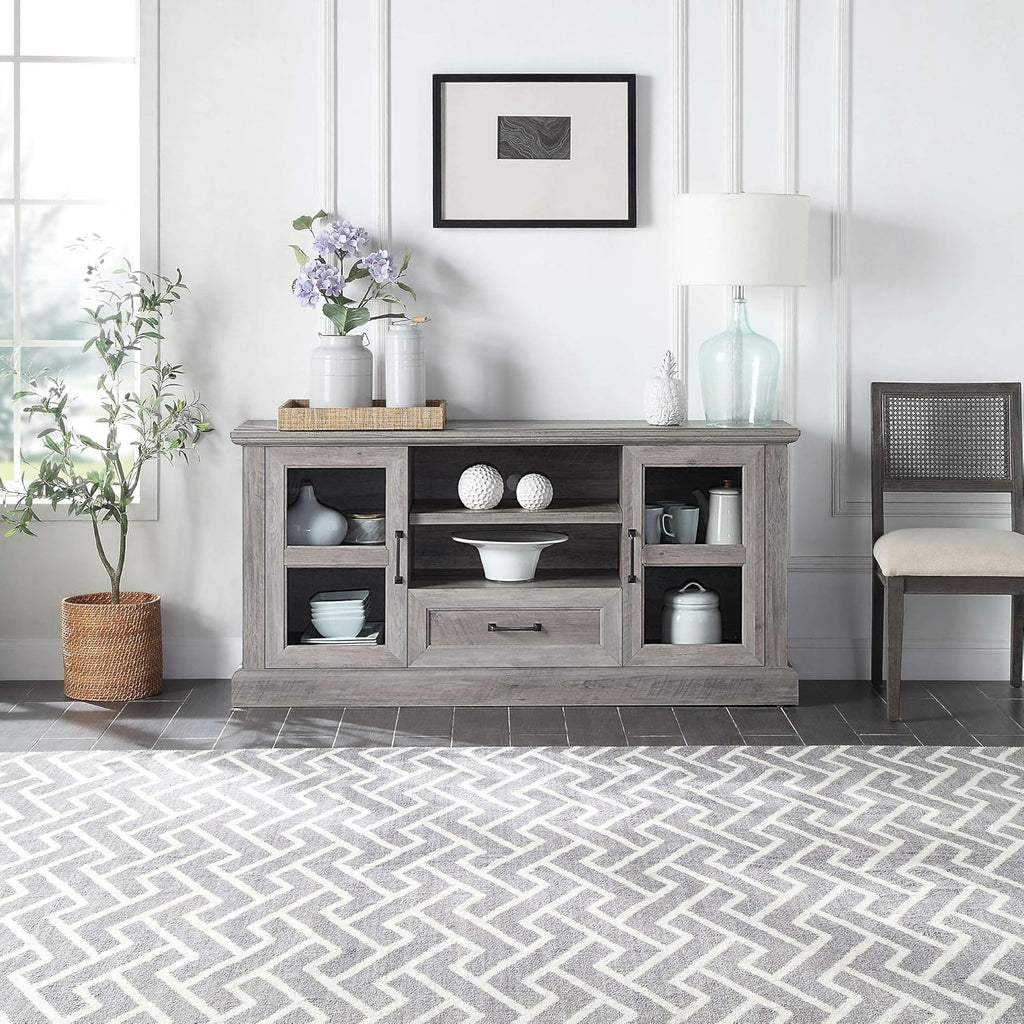 62 Inch TV Stand with Glass Cabinet Doors and Adjustable Shelves C5221
