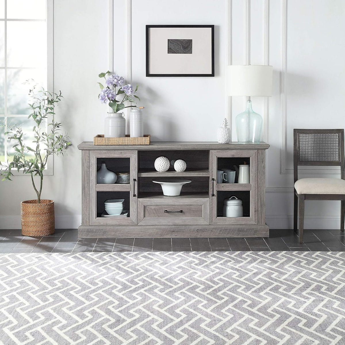 62 Inch TV Stand with Glass Cabinet Doors and Adjustable Shelves C5221