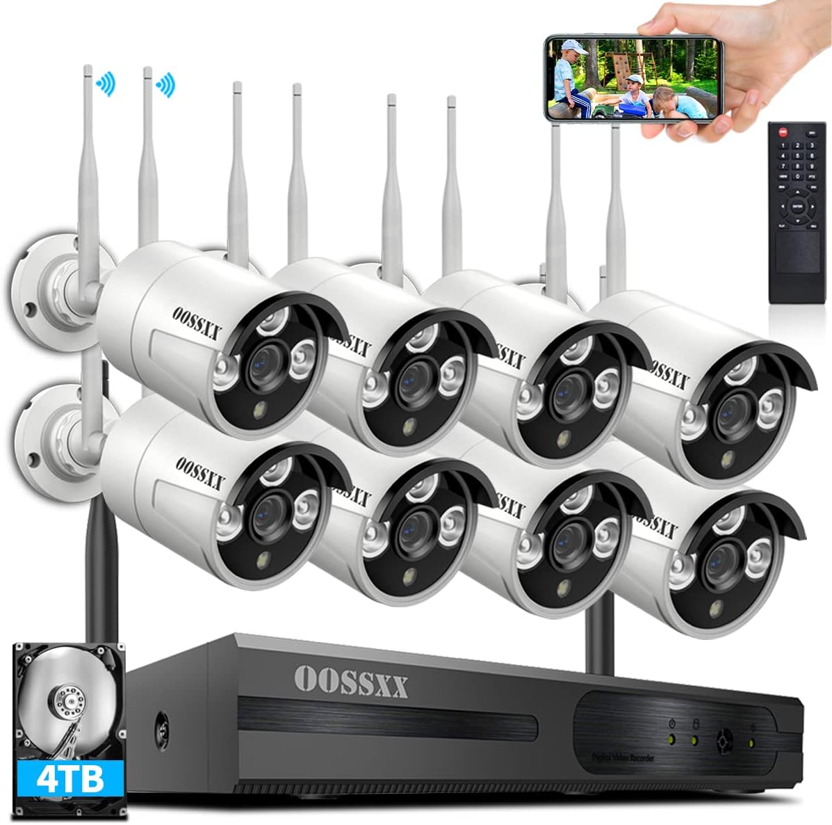 2K 3.0MP Wireless Security Camera System, 8 Channel NVR Outdoor Home Surveillance with 4TB HDD W47010