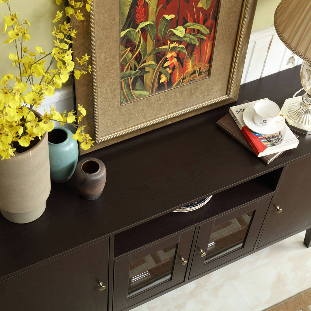 Rustic Wood Buffet Storage Sideboard Table with 4 Cabinets K6176