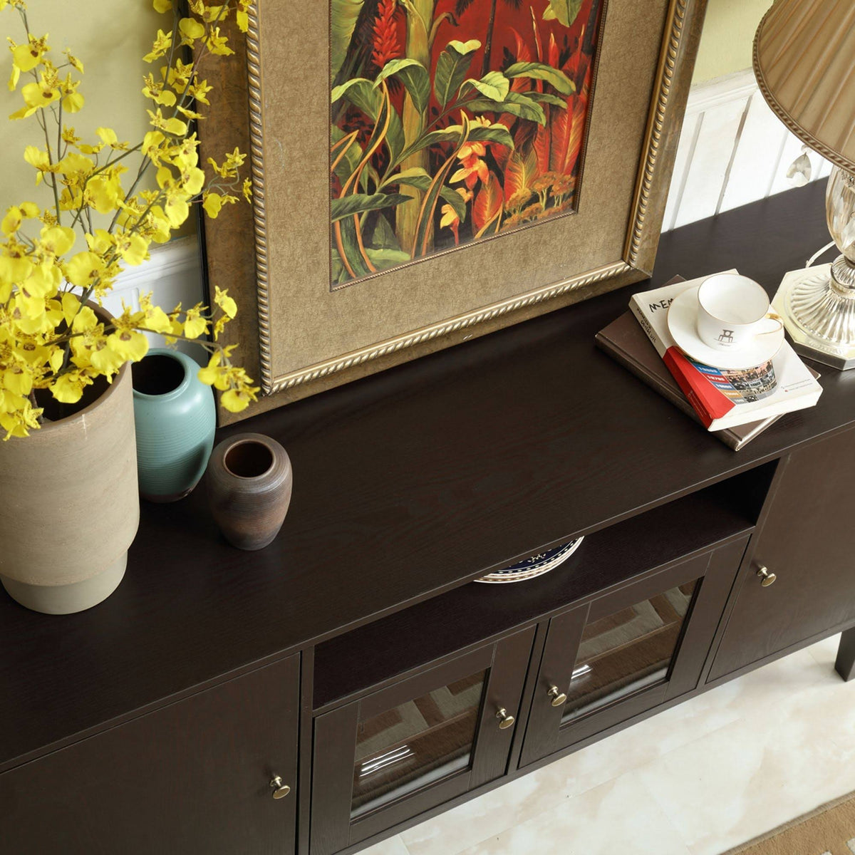 Rustic Wood Buffet Storage Sideboard Table with 4 Cabinets K6176