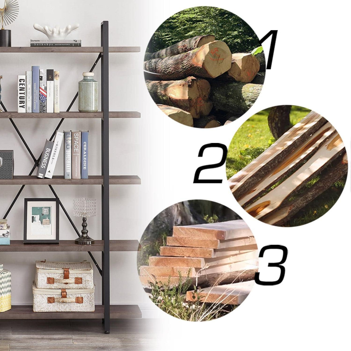 Solid Wood 5 Shelf Bookcase N289