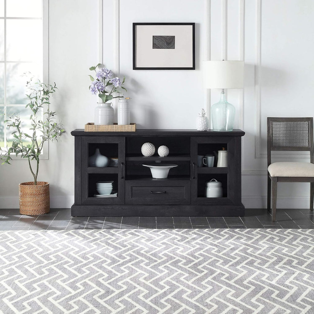 62 Inch TV Stand with Glass Cabinet Doors and Adjustable Shelves C5221