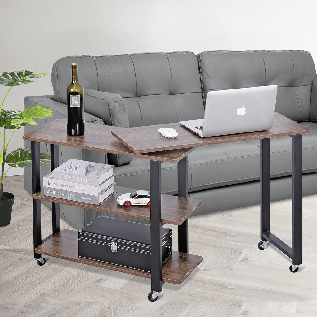 360° Rotating Sofa Side Table with 2-Tier Steel Storage Shelves Grey T620279