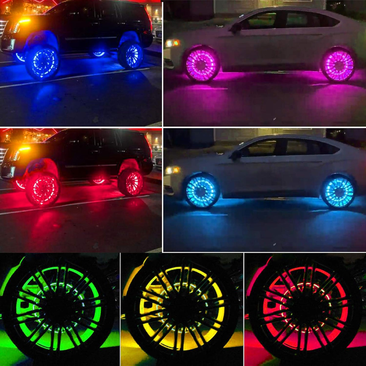 4PC 15.5in RGBW LED Wheel Ring Lights with Brake Function Waterproof Wireless RF Remote B1044