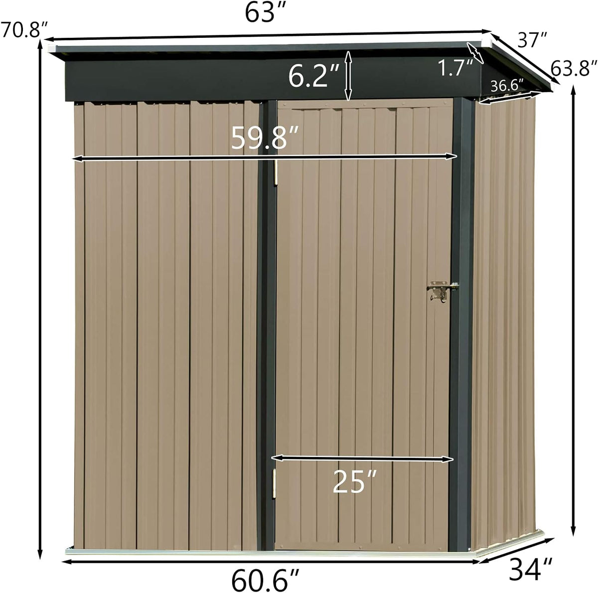 5x3 FT Galvanized Steel Outdoor Storage Shed A50716