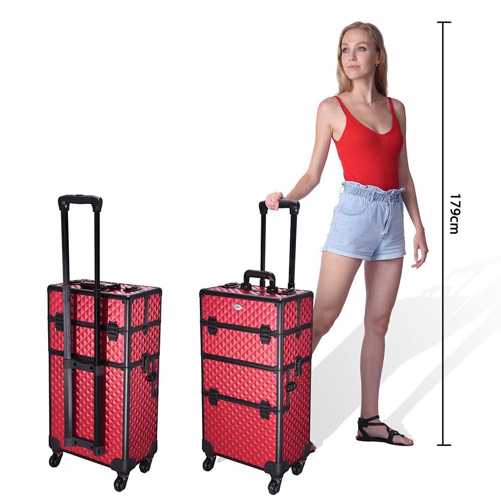 Rolling Aluminum Makeup Train Case 2in1 4Wheel Red Y922064