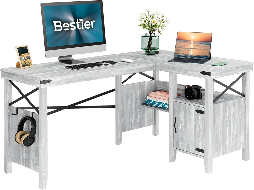 White 55 Inch Computer Desk with Storage Cabinet M20362