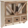 Rustic Wood Wall Cabinet with Magnetic Doors and Three Drawers P411189