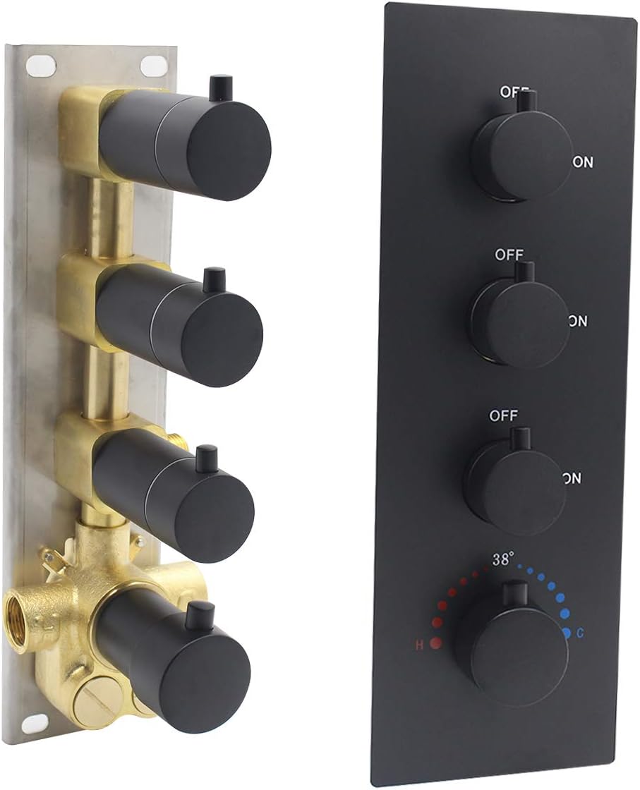 3-Outlet Thermostatic Shower Diverter Valve Solid Brass with Chrome Trim B214
