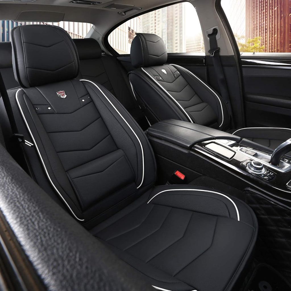 2 Front Car Seat Cover Waterproof with Built-in Lumbar Support Black White U795