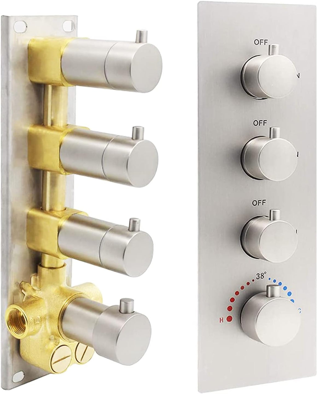 3-Outlet Thermostatic Shower Diverter Valve Solid Brass with Chrome Trim B214