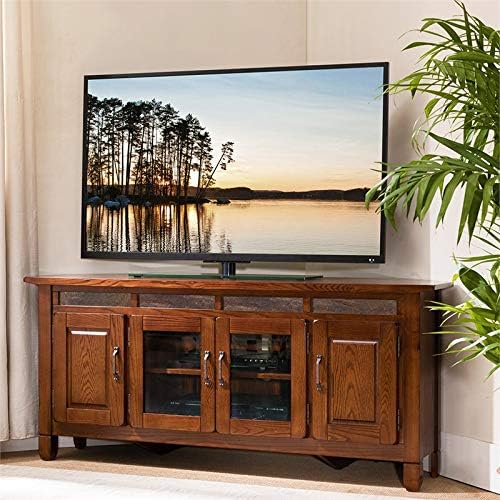 Solid Wood Corner TV Stand with Glass Storage E424869