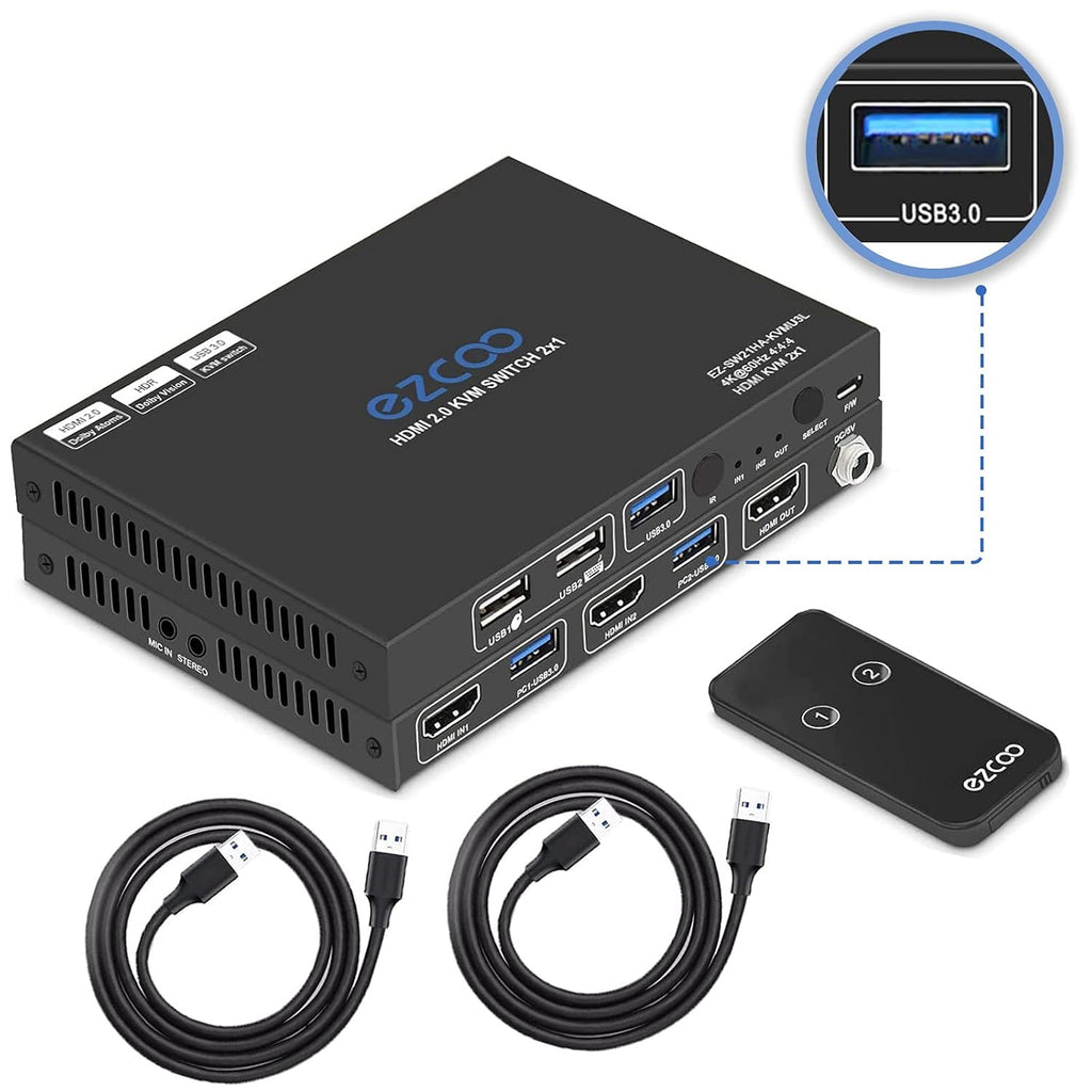 USB 3.0 KVM Switch HDMI 2-Port 4K60 with Stereo Audio Extractor Z495