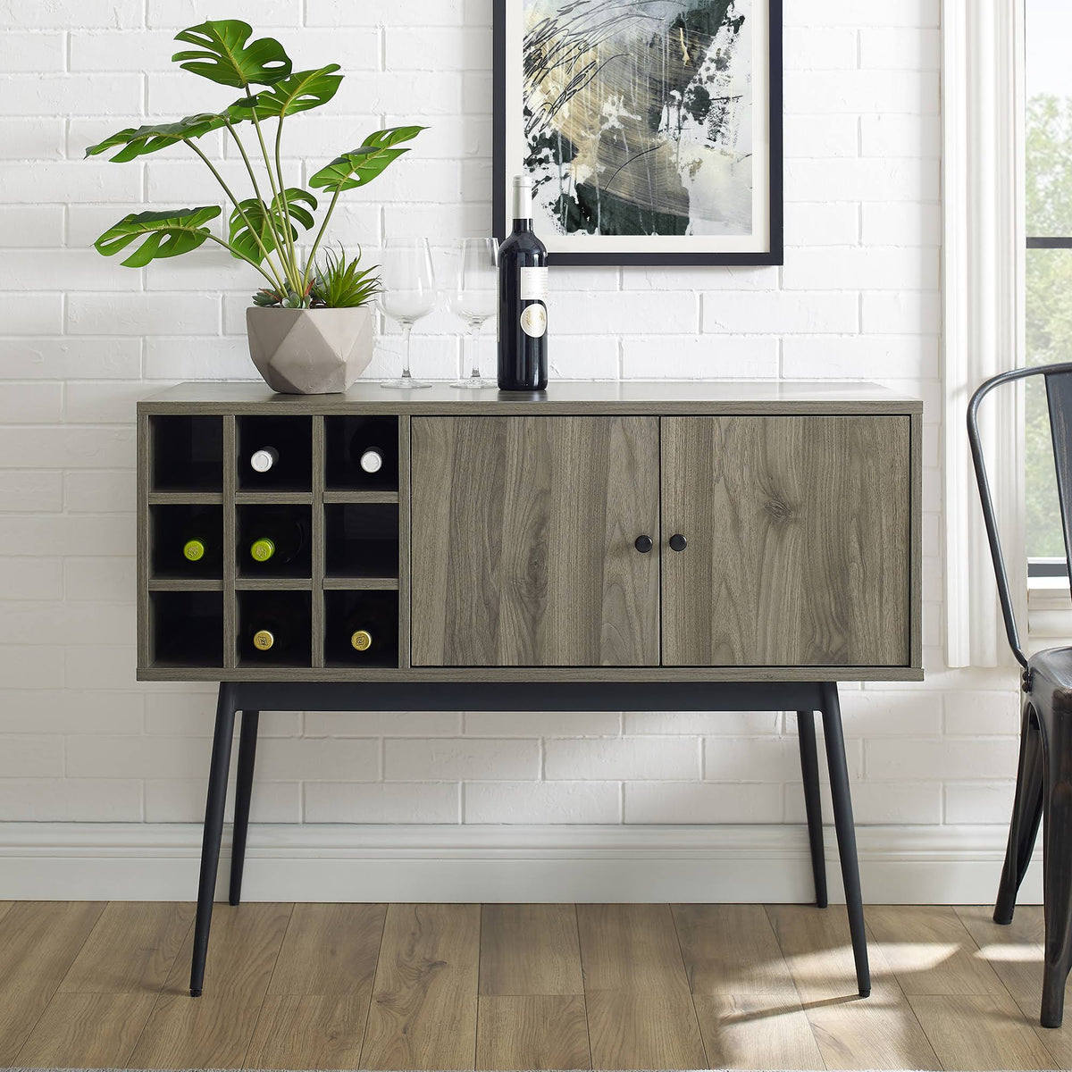 42 in. Slate Grey 2 Door Bar Cabinet with Bottle Storage R478