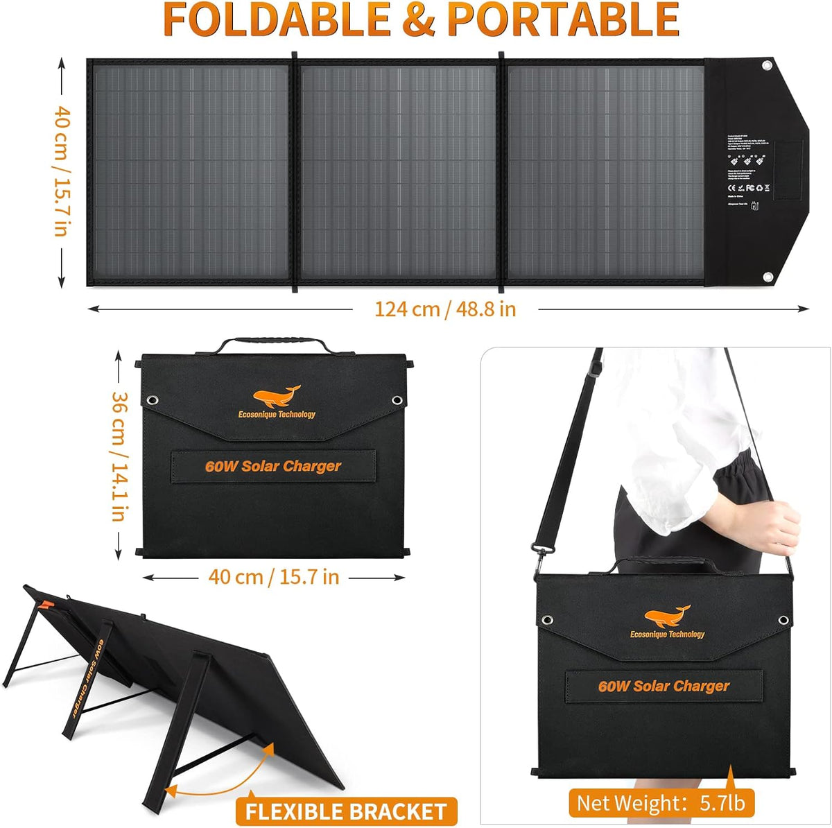 60W Portable Foldable Solar Panel with Adjustable Kickstand G11214