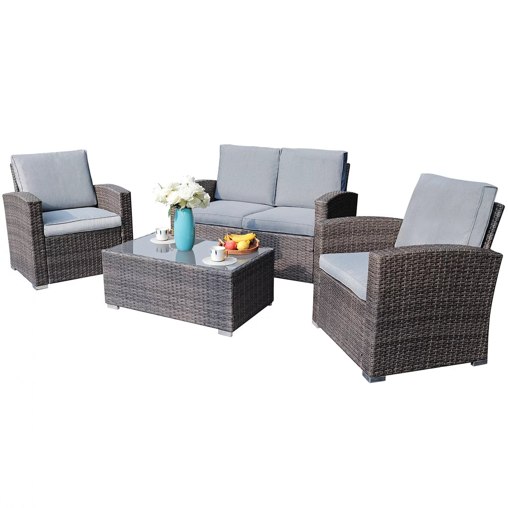 4 Pieces PE Rattan Outdoor Sectional Sofa Set E300