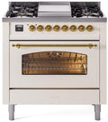 36 Dual Fuel Propane Gas Range Antique White Brass Trim N3006
