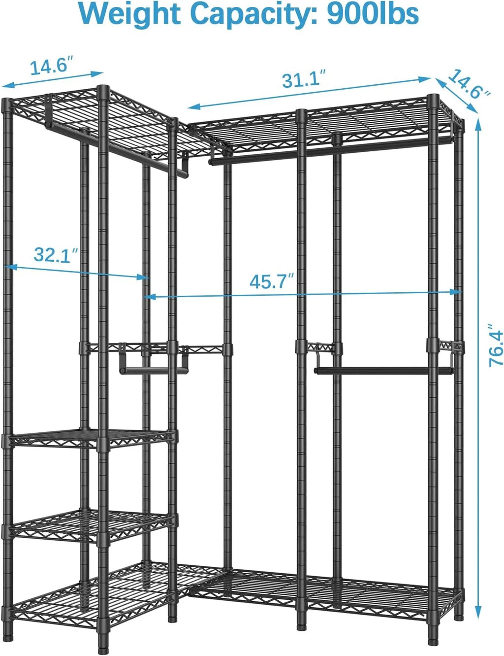 L Shaped Heavy Duty Metal Clothing Rack Black Y454279