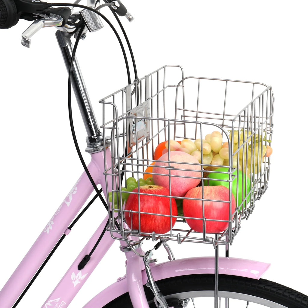 26 inch Commuter Bicycle with 7-speed, Baskets, Pink J14383