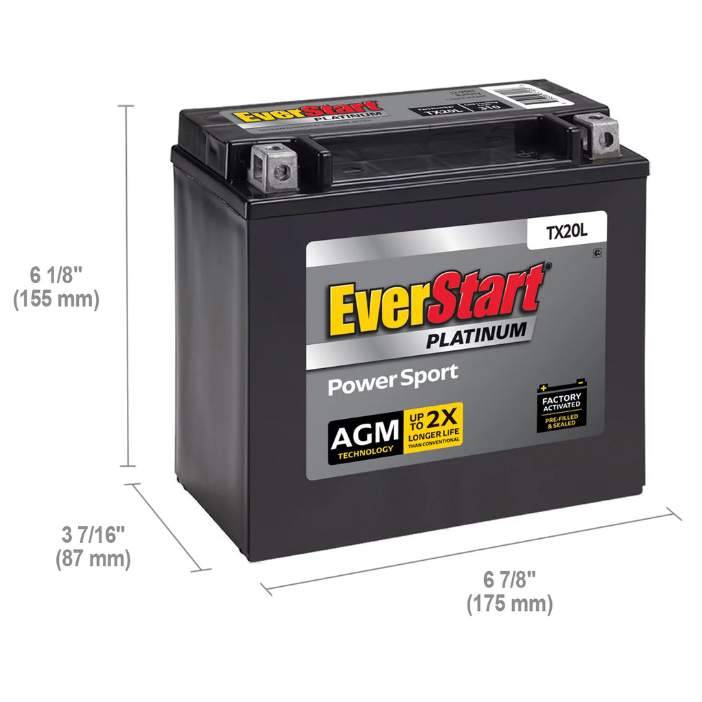 AGM Power Sport Battery Group Size TX20L 12 Volt 310 CCA D4043