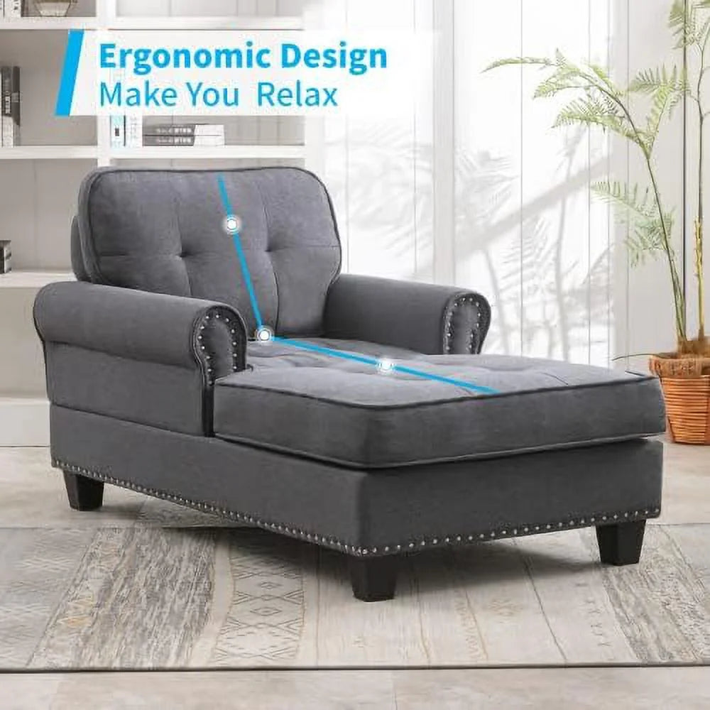 Linen Tufted Chaise Lounge Sofa Bed T756