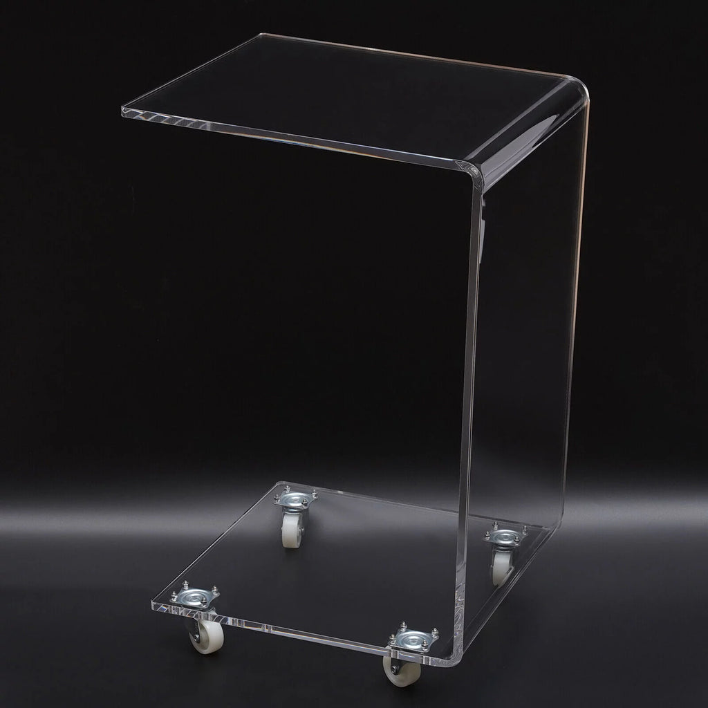 Clear Acrylic C-Shaped Bedside Table on Wheels X55406
