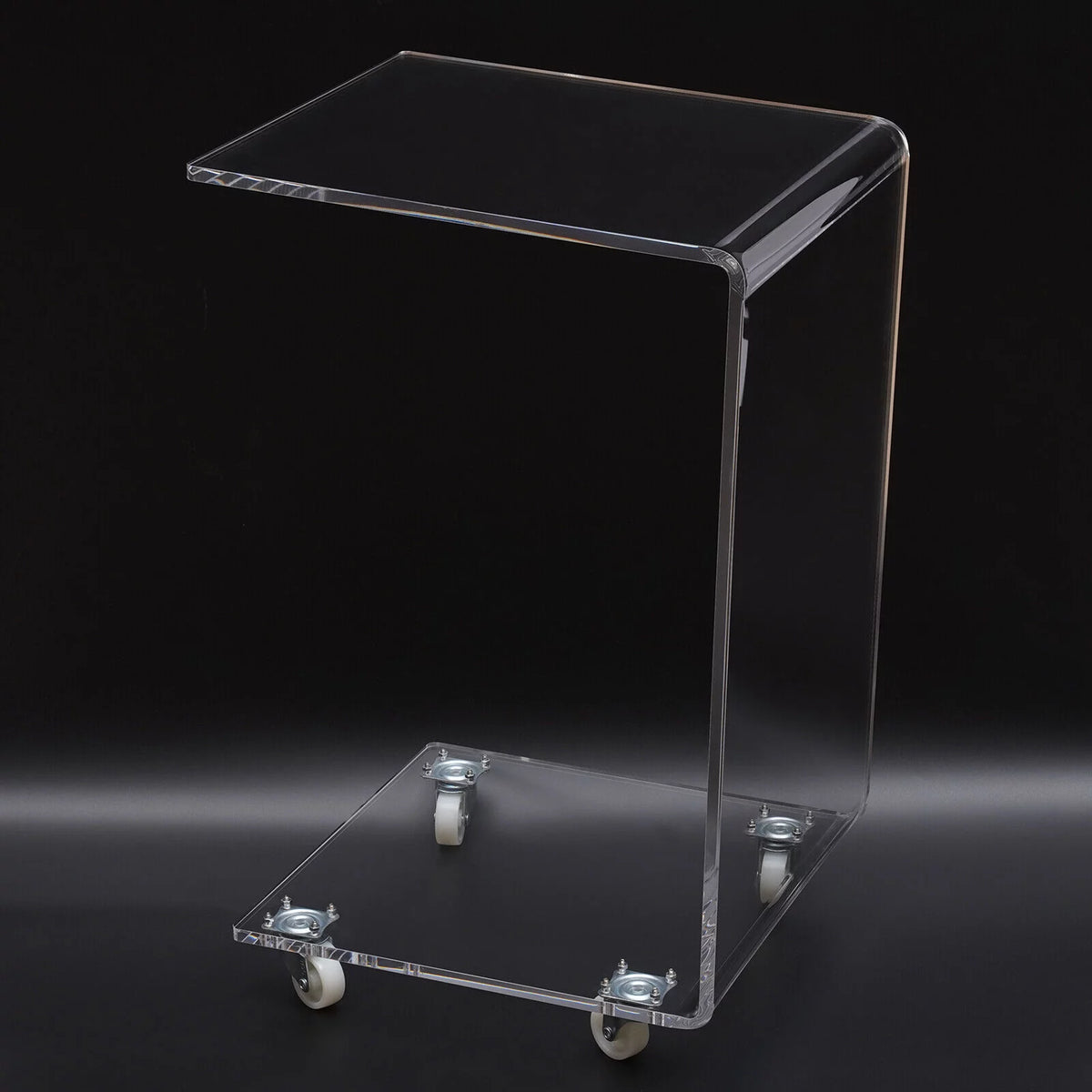 Clear Acrylic C-Shaped Bedside Table on Wheels X55406
