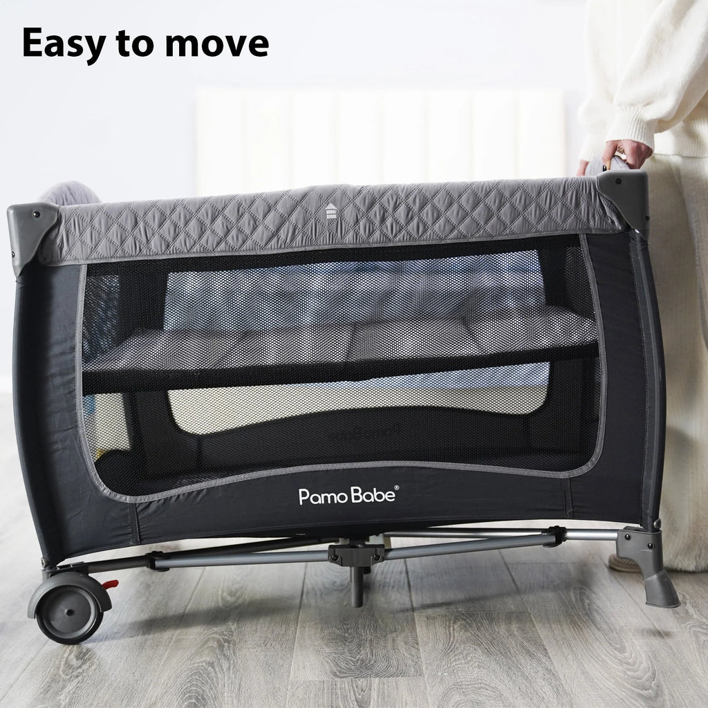 Portable Baby Play Yard with Wheels, Canopy, Changing Table N372