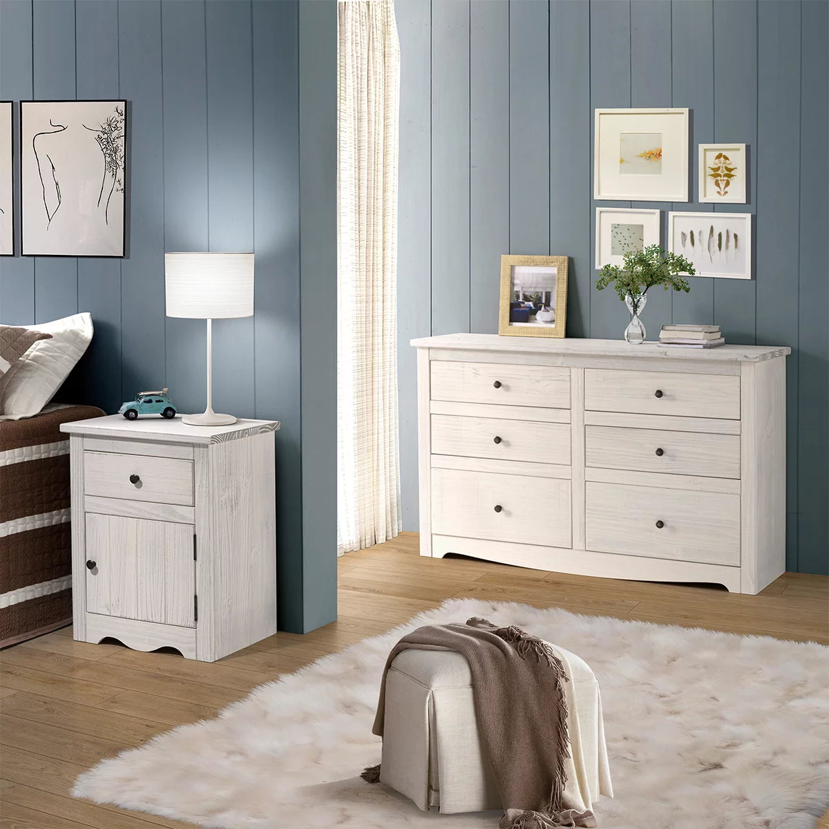 White 1 Door 1 Drawer Wood Nightstand F839
