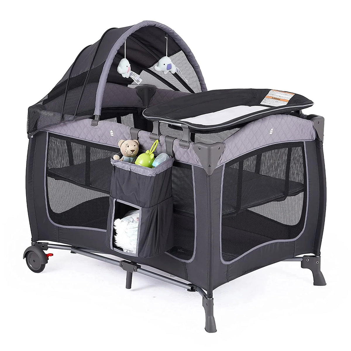 Portable Baby Play Yard with Wheels, Canopy, Changing Table N372
