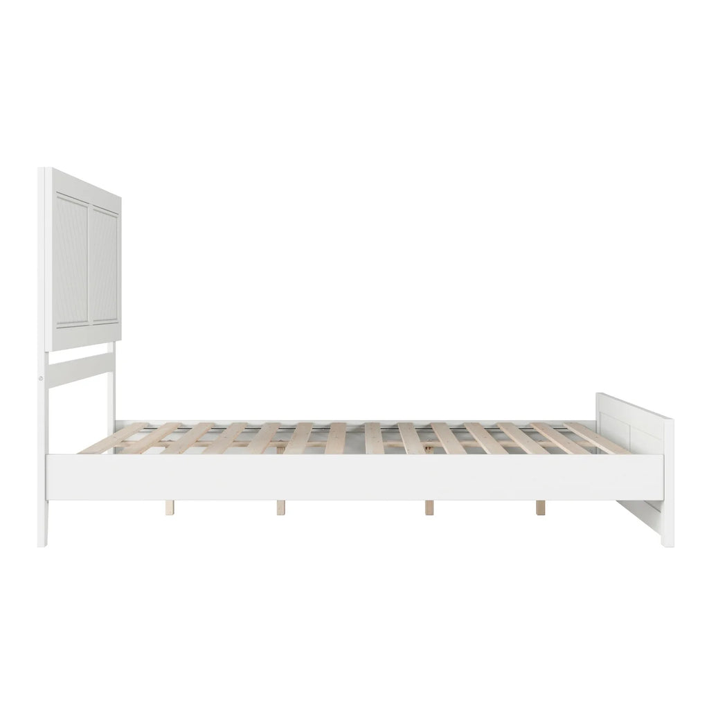 Queen Solid Wood Low Profile Platform Bed with Footboard, White P822