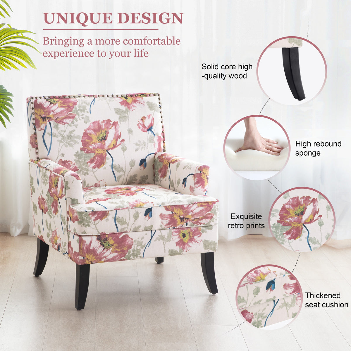 Set of 2 Upholstered Accent Chair with Wooden Legs H356