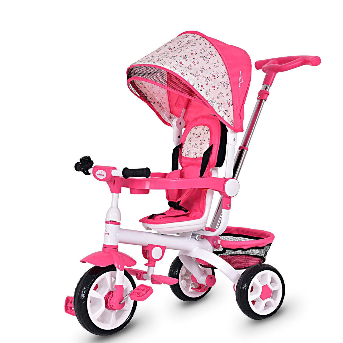 4-in-1 Detachable Baby Stroller Tricycle with Round Canopy Pink H10558