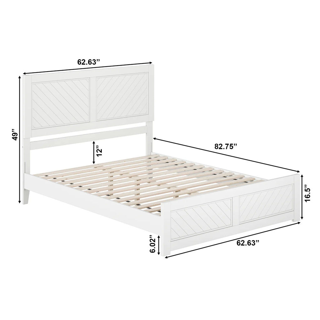 Queen Solid Wood Low Profile Platform Bed with Footboard, White P822