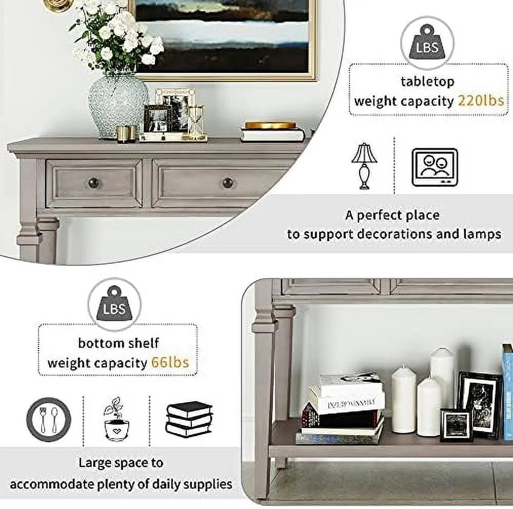 Small Entryway Console Table with 3 Drawers Pine Wood Frame T33577