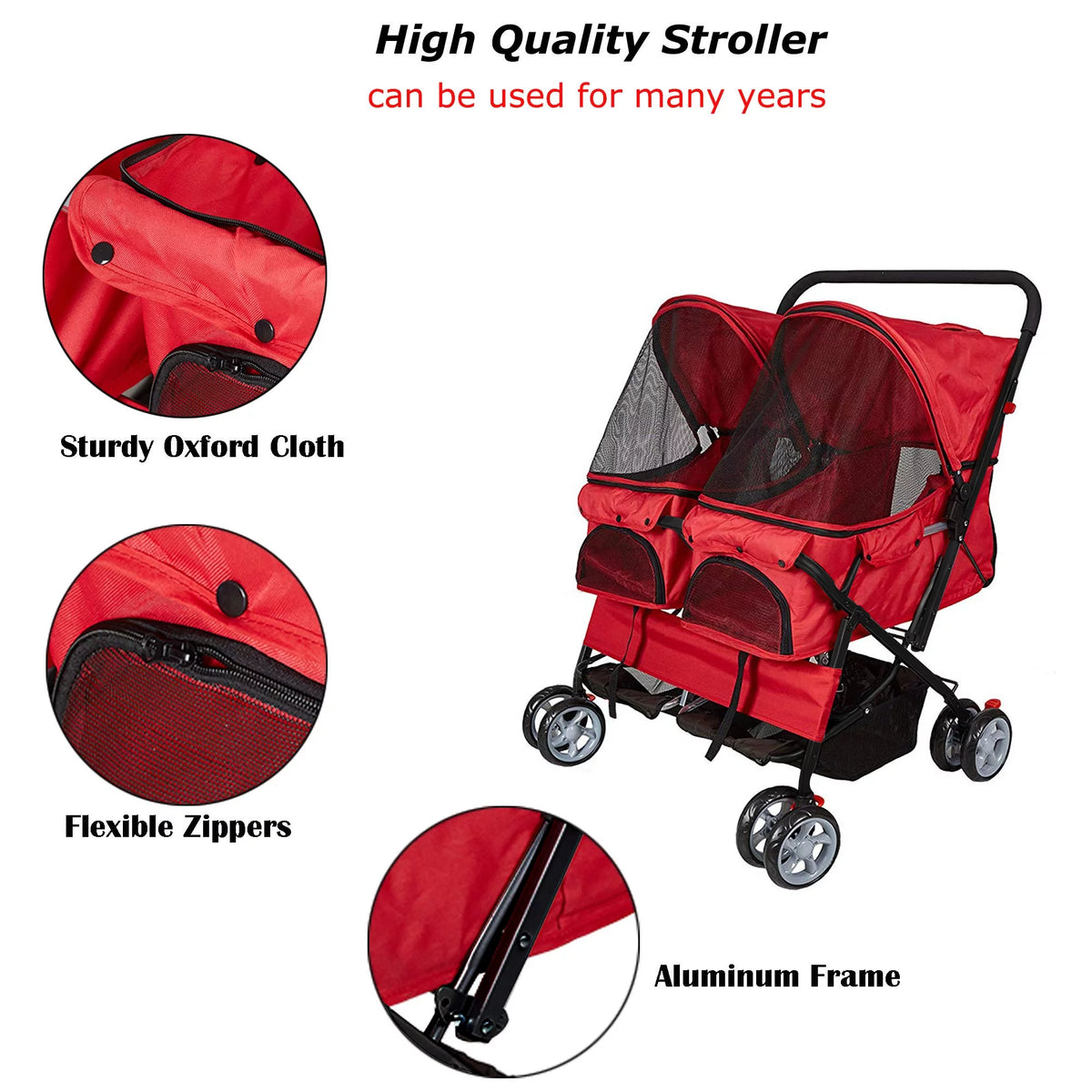 Double Pet Stroller Foldable Two-Seater Carrier Strolling Cart X5767
