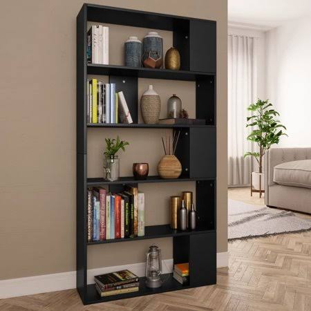 Black 31.5 inch x 9.4 inch x 62.6 inch Chipboard Book Cabinet/Room Divider R5004