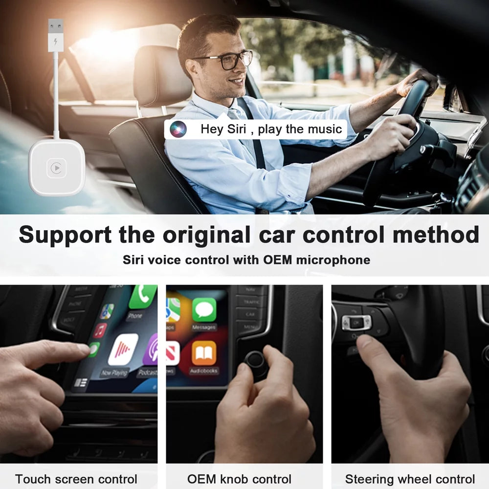 Car Adapter for Apple Cell Phone Carplay Wired to Wireless Smart Box L367