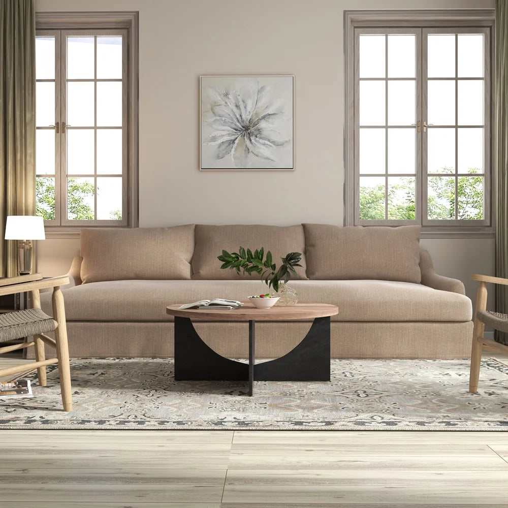Modern Retro Round Coffee Table 35 Inches Rustic Brown N231025
