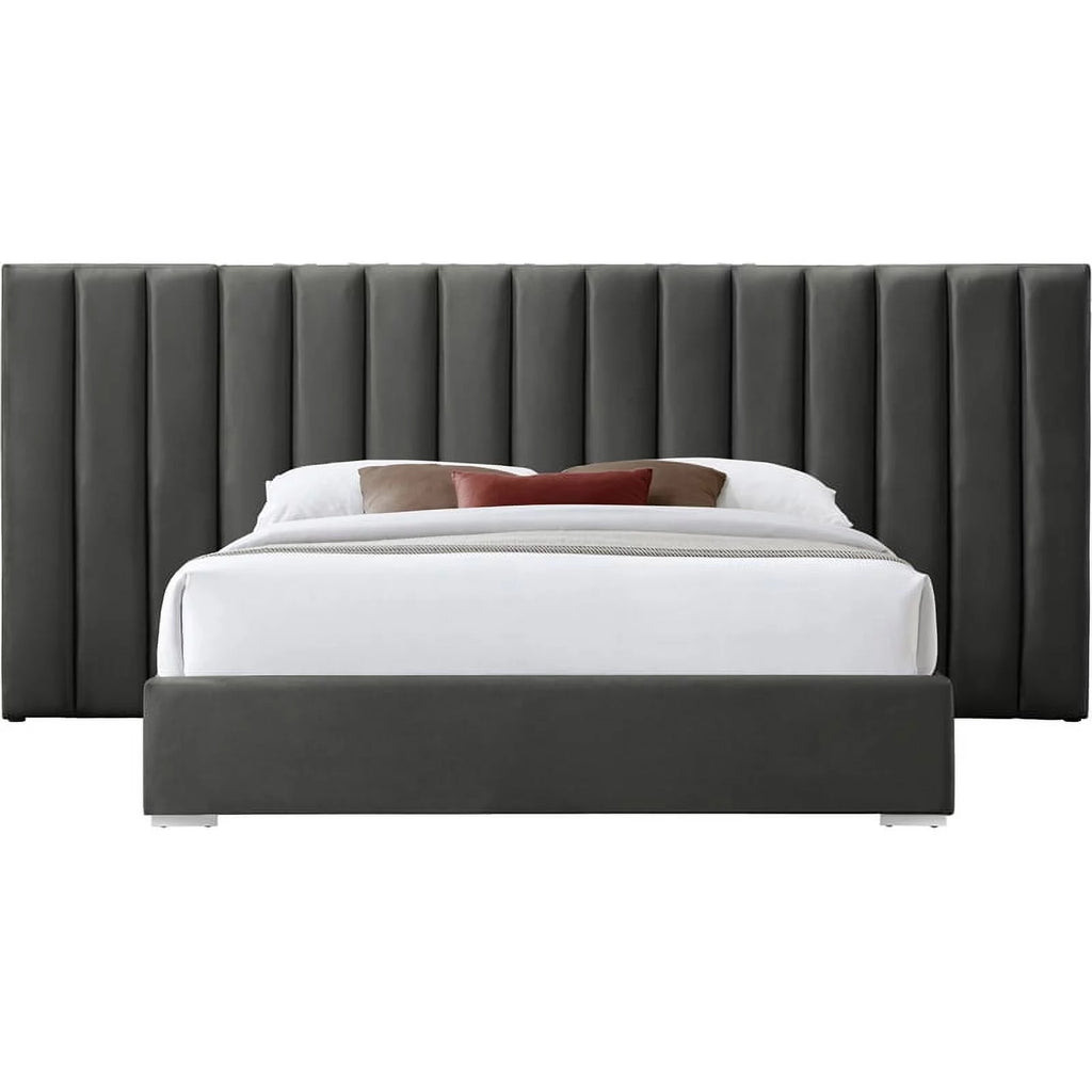 Gray Velvet King Bed with Chrome Metal Legs S694